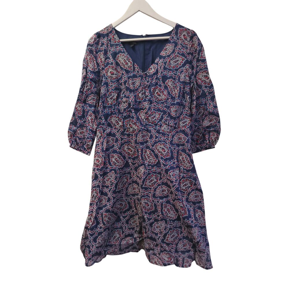 Talbots Dress Size 10 Blue Red White Floral V-Neck Knee Length Womens Summer